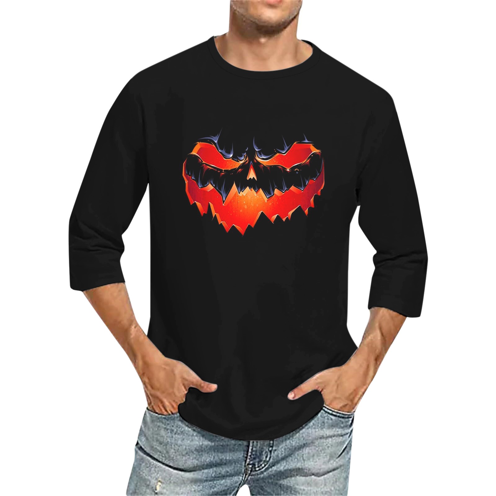 Men's 3D Printed T Shirts 3/4 Sleeve Round Neck Halloween Casual Large Size Tops - Bild 37 von 42